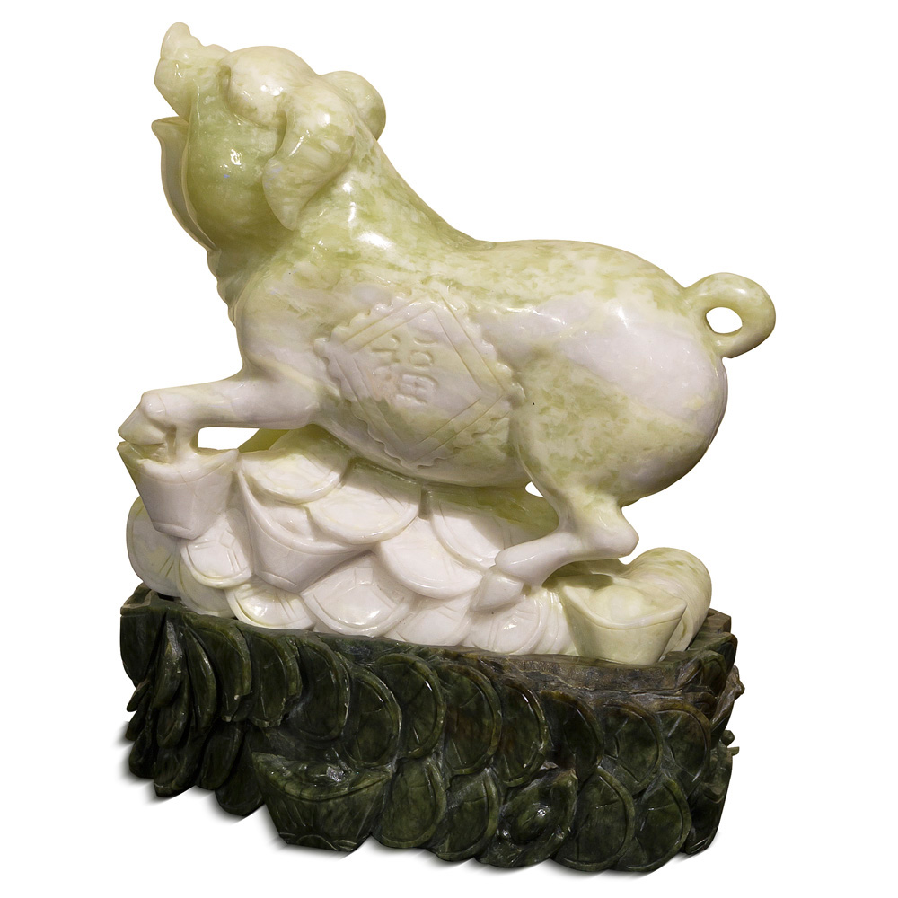 Boar on Treasure Oriental Jade Sculpture