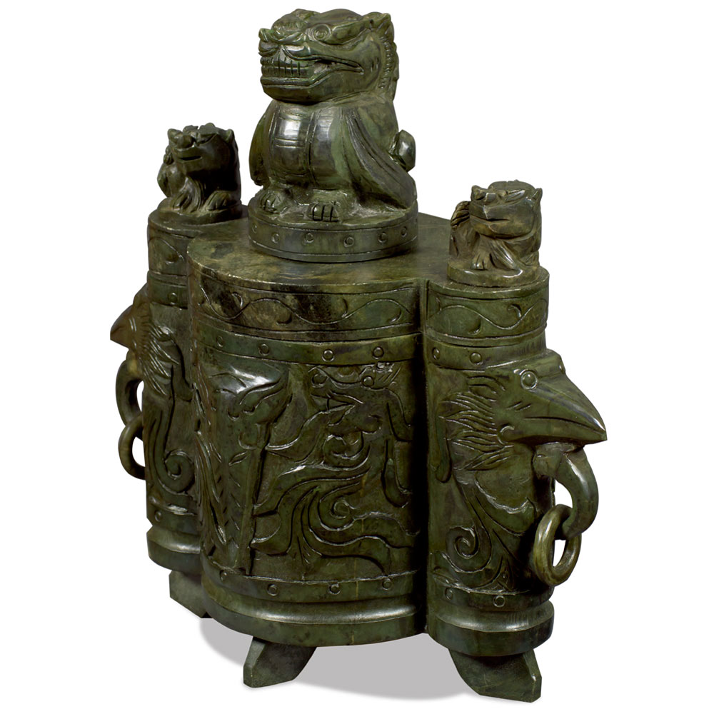 Hand Carved Large Chinese Jade Incense Burner Pot