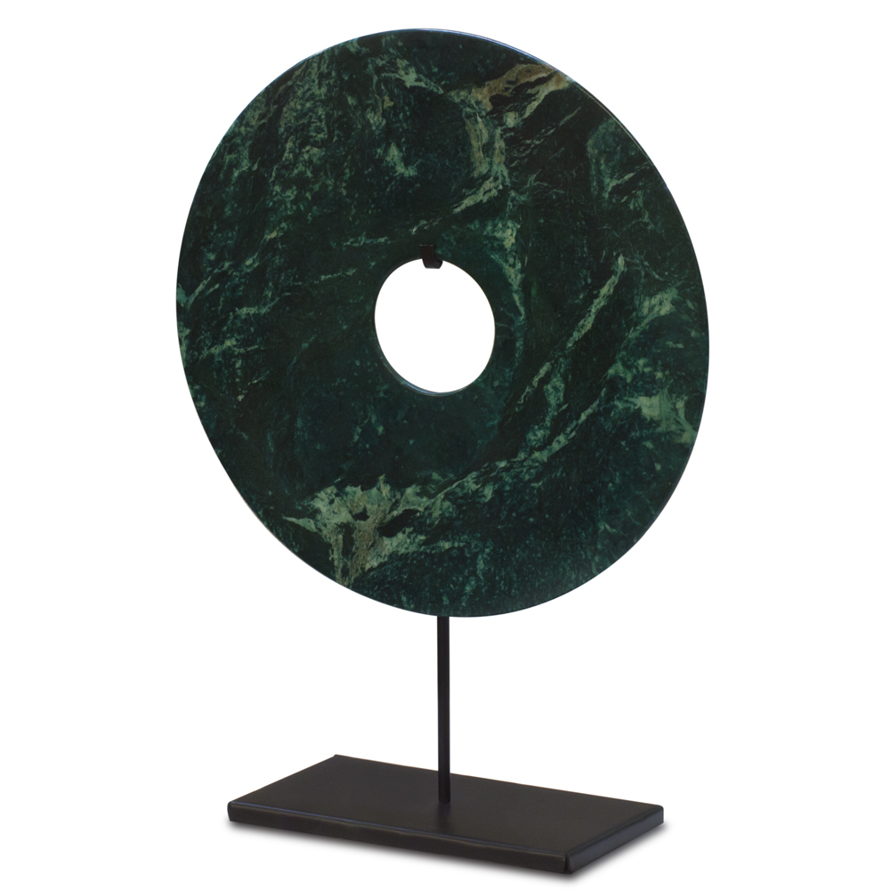 Chinese Green Jade Coin with Iron Stand