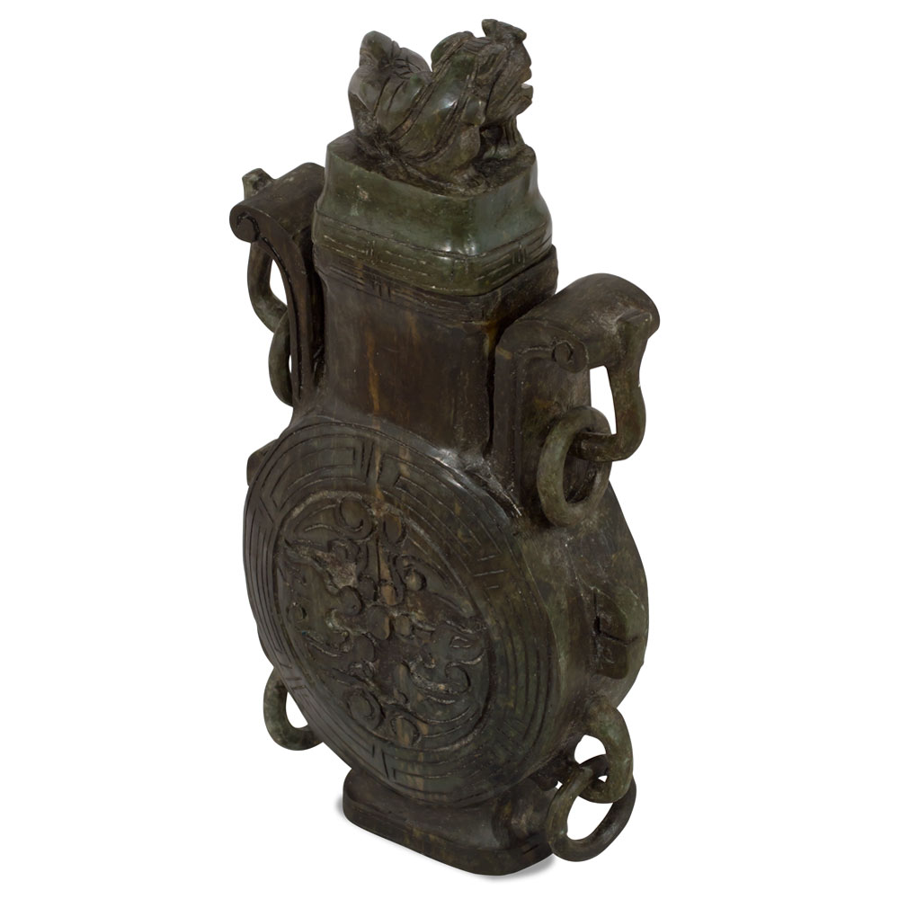 Hand Carved Chinese Jade Imperial Vase with Lion Motif Lid