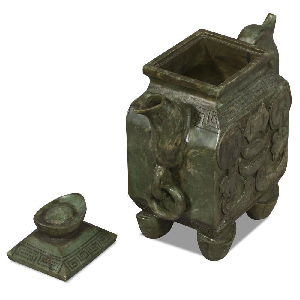 Hand Carved Prosperity Motif Chinese Jade Teapot