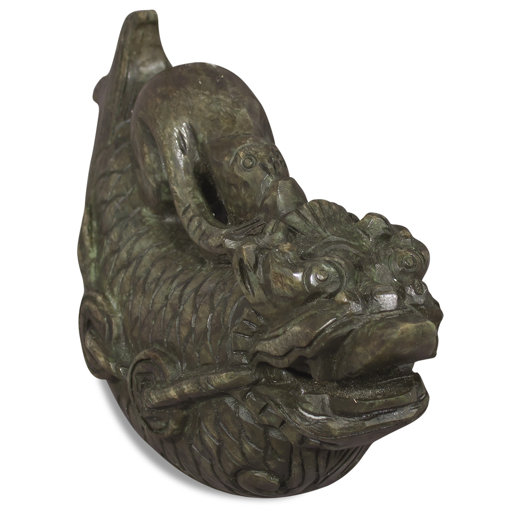 Hand Carved Chinese Jade Dragon Fish with Money Reins