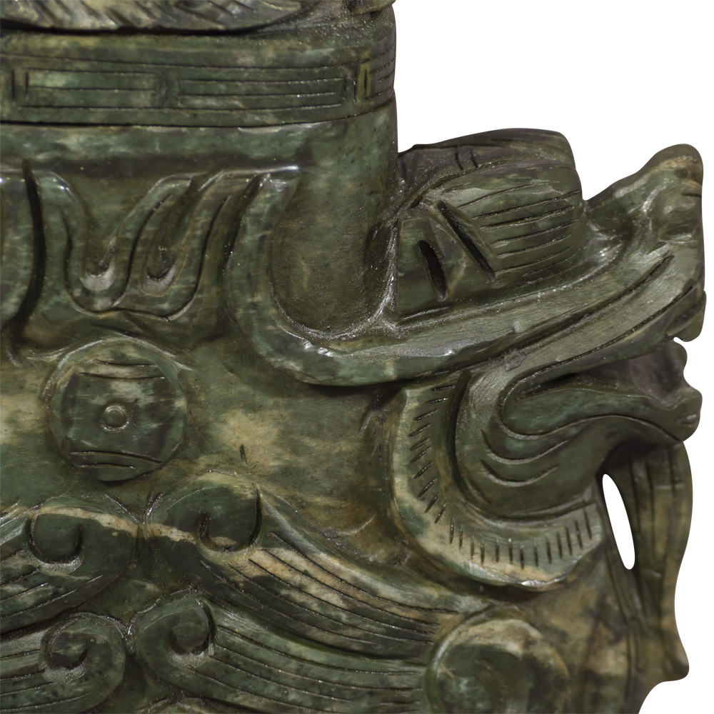 Hand Carved Chinese Jade Winged Lion Vessel with Removable Lid