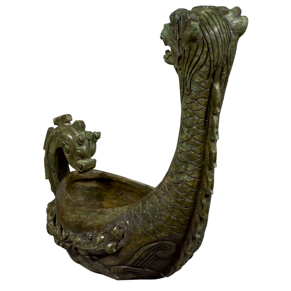Hand Carved Chinese Jade Dragon Boat Vessel