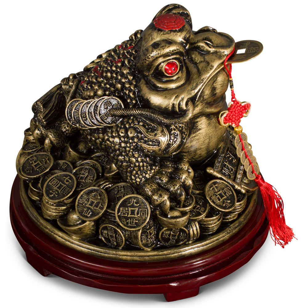 Grand Antique Gold Finish Chinese Shou Shan Money Toad Resin Statue