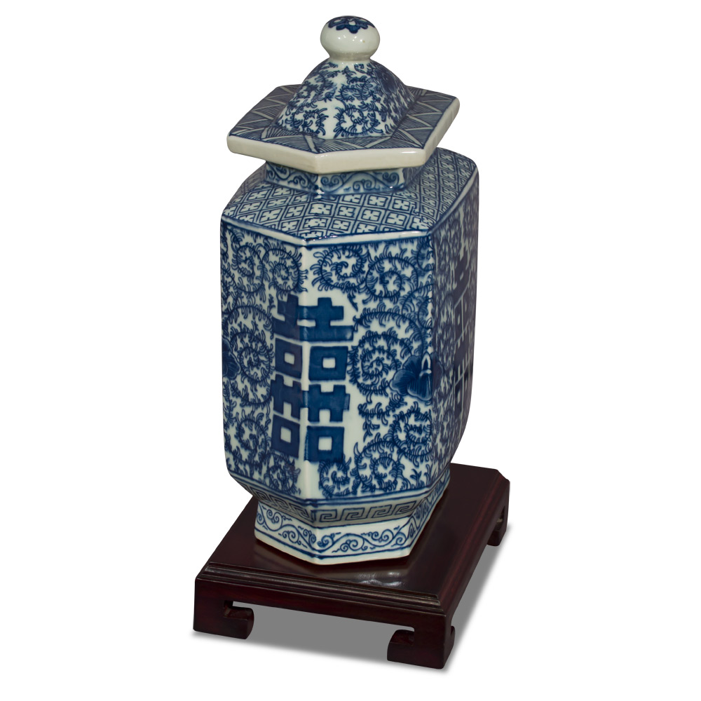 Blue and White Double Happiness Porcelain Chinese Tea Jar