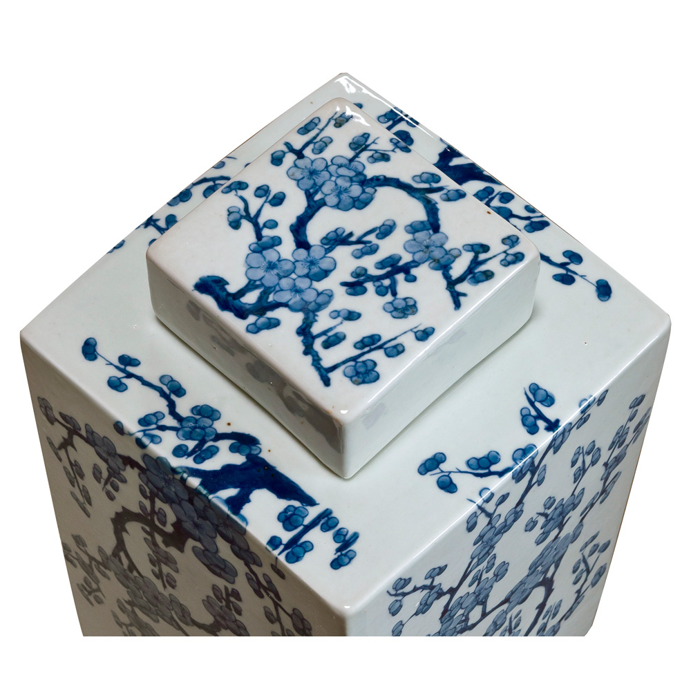 Blue and White Cherry Blossom Porcelain Chinese Tea Jar