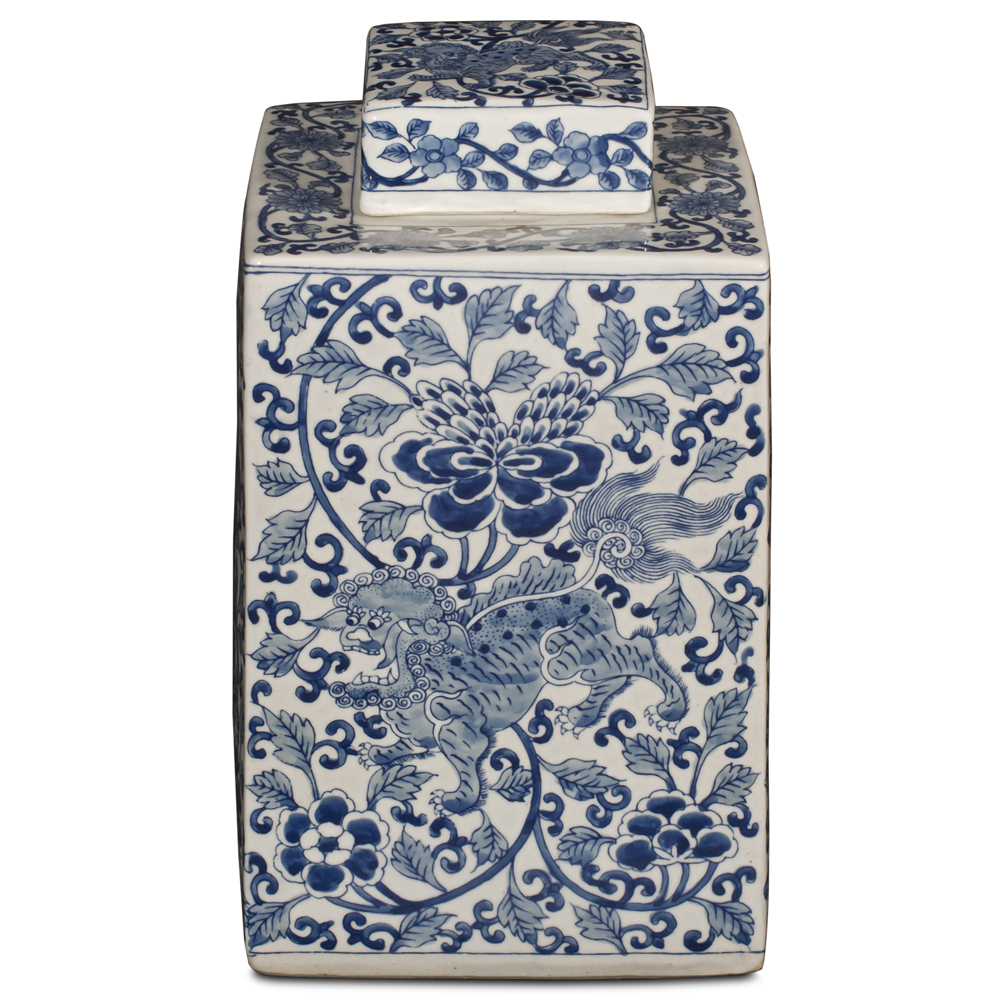 Blue and White Porcelain Lotus Chinese Tea Jar