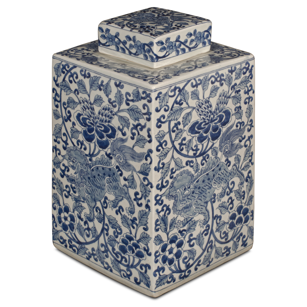 Blue and White Porcelain Lotus Chinese Tea Jar