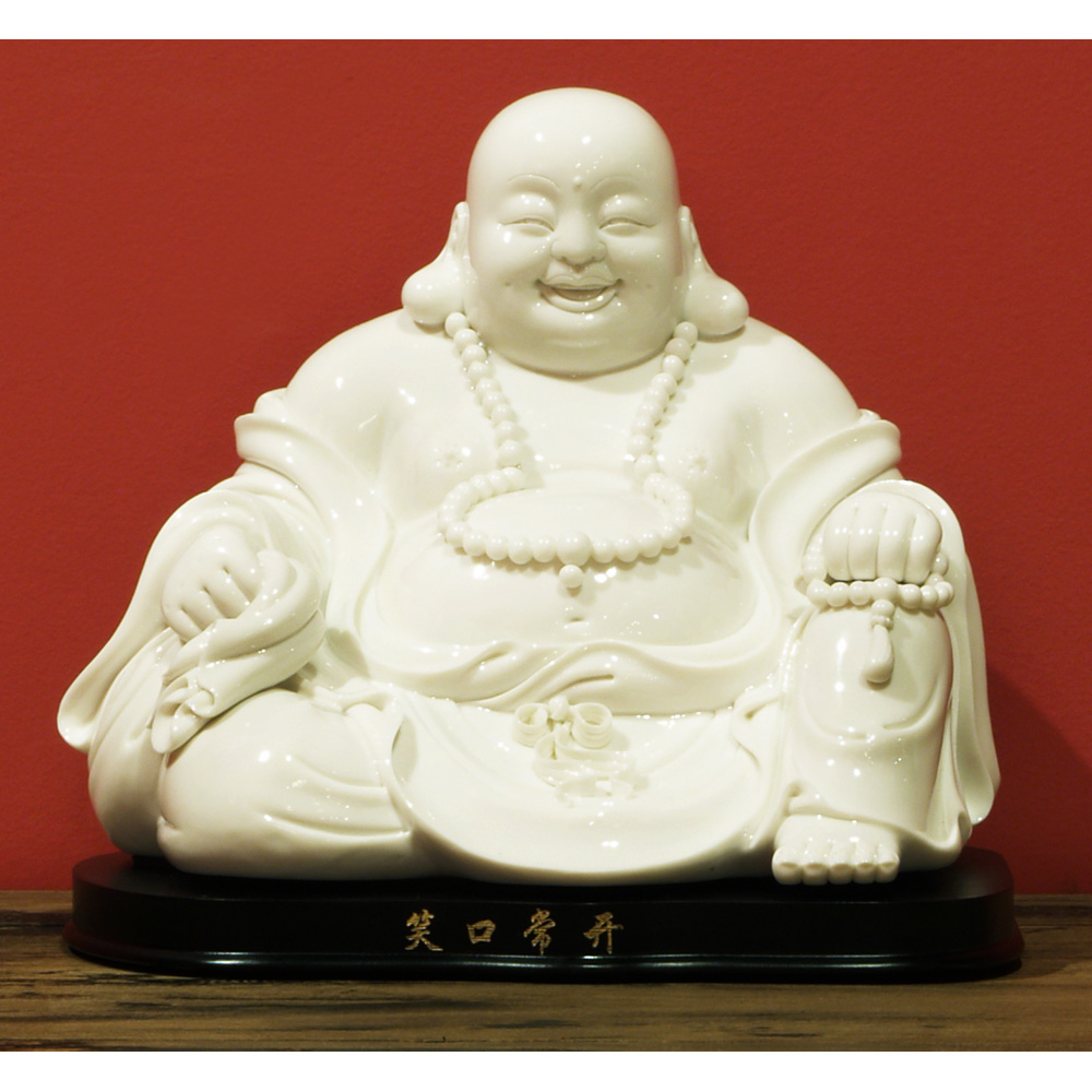 White Porcelain Chinese Happy Buddha Statue with Stand
