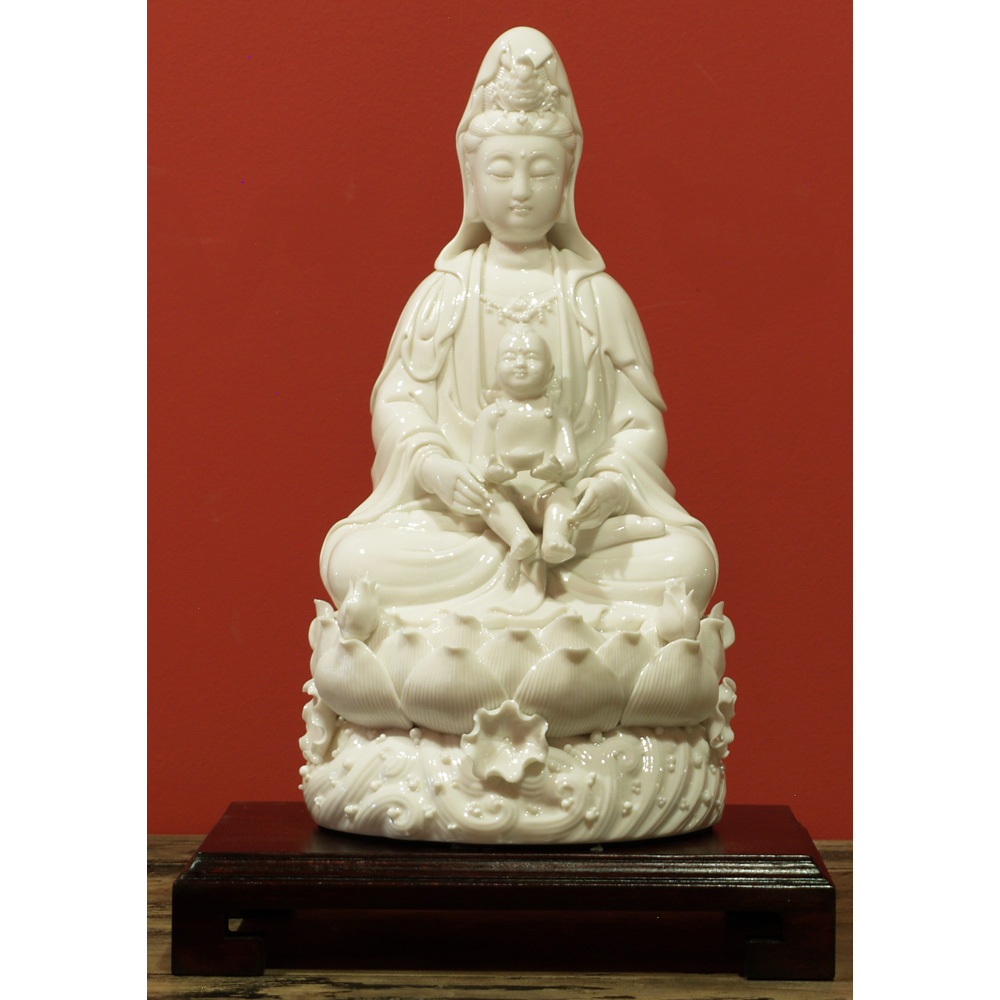 Statues & Figurines : White Porcelain Kwan Yin with Child Statue