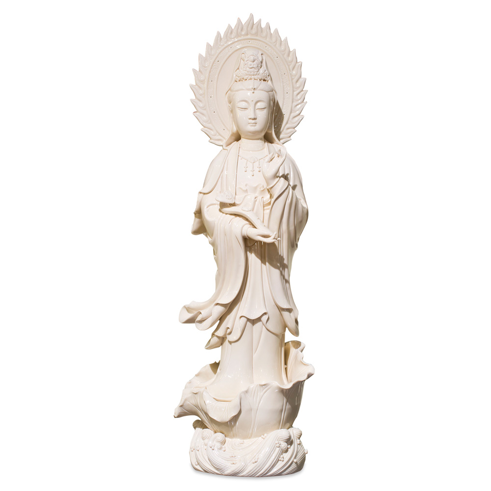 White Porcelain God of Mercy Asian Statue