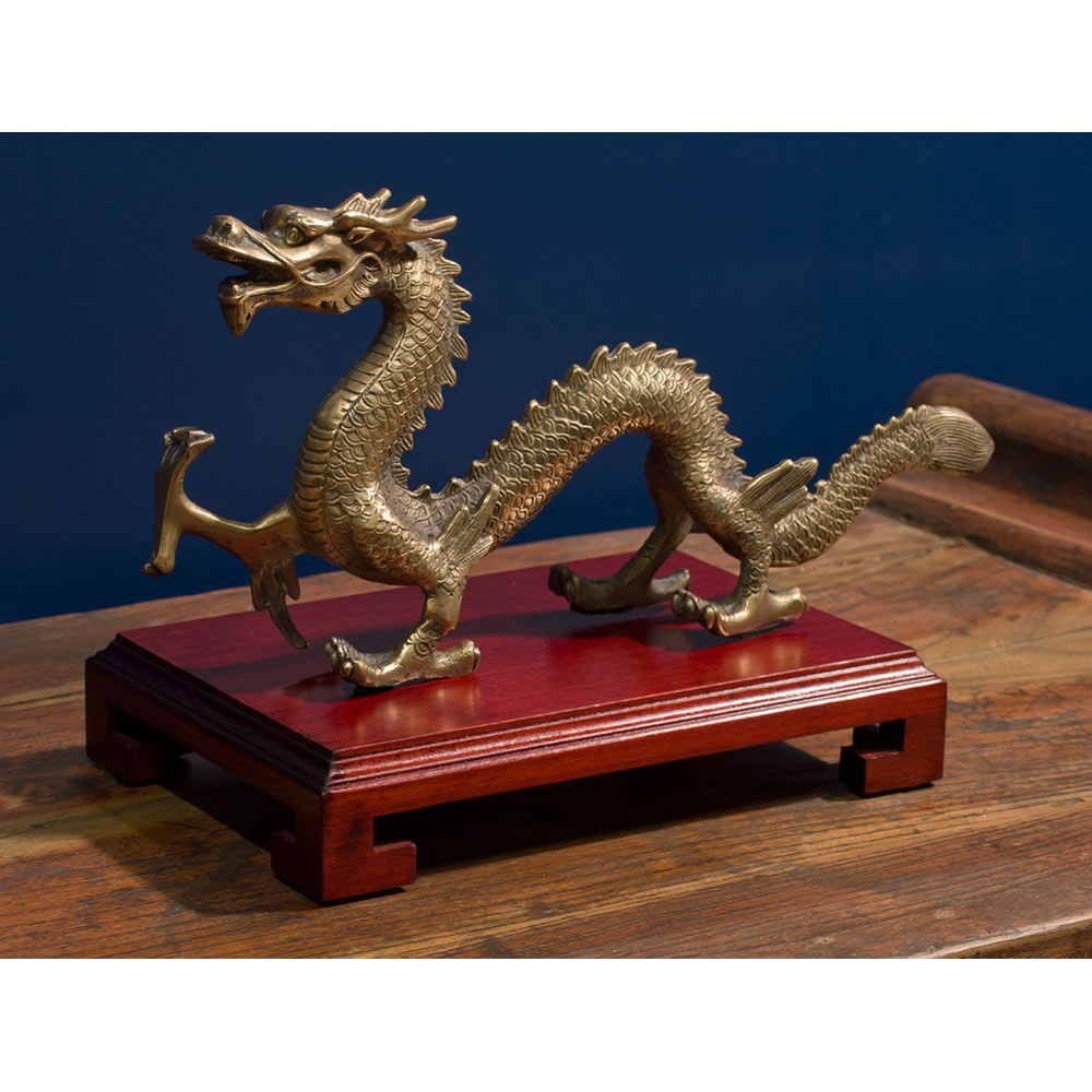 Chinese Gilded Zodiac Stone Prosperity Coin on Iron Stand