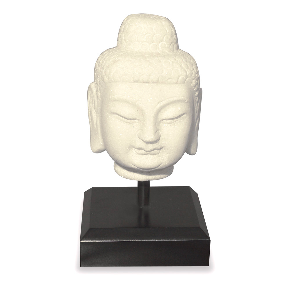Small White Marble Enlightened Buddha Head Asian Sculpture