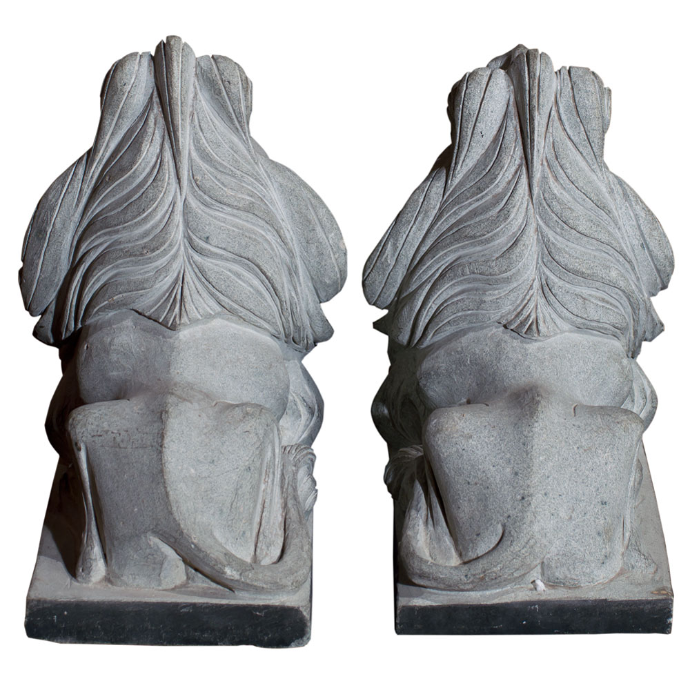 11 Inch Stone Chinese Lion Couchant Statue Set