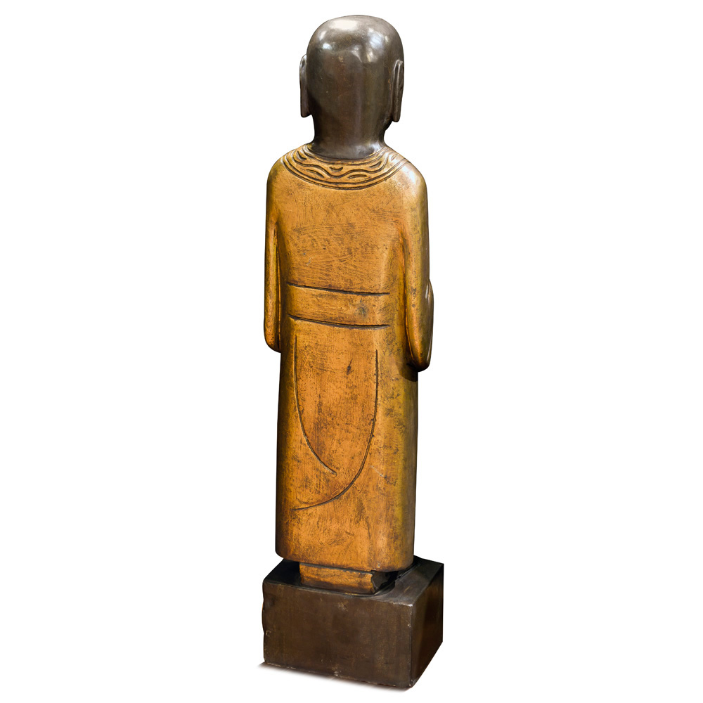 Gilded Stone Greeting Monk Chinese Statue