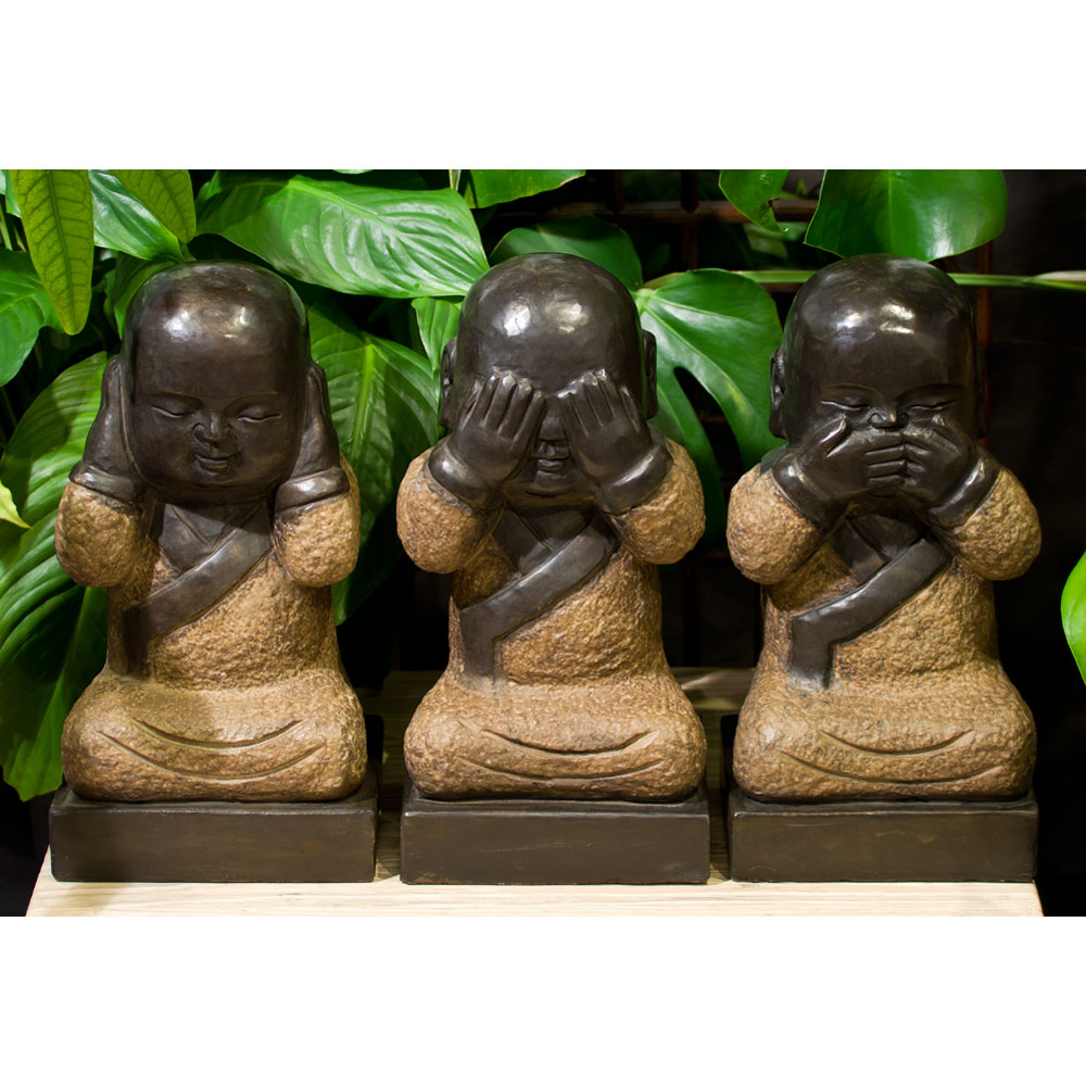 Three Wise Stone Monks Chinese Statue