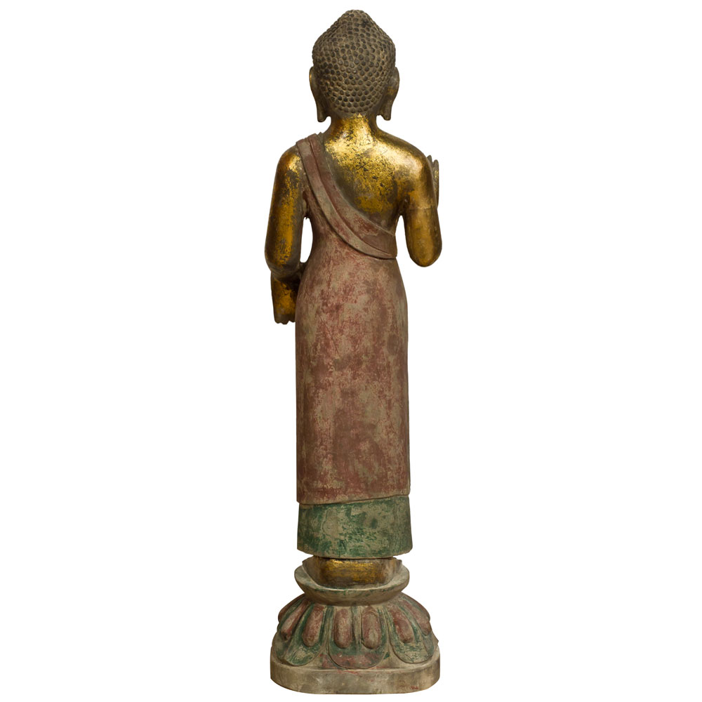 Hand Carved Gilded Chinese Stone Standing Buddha Statue