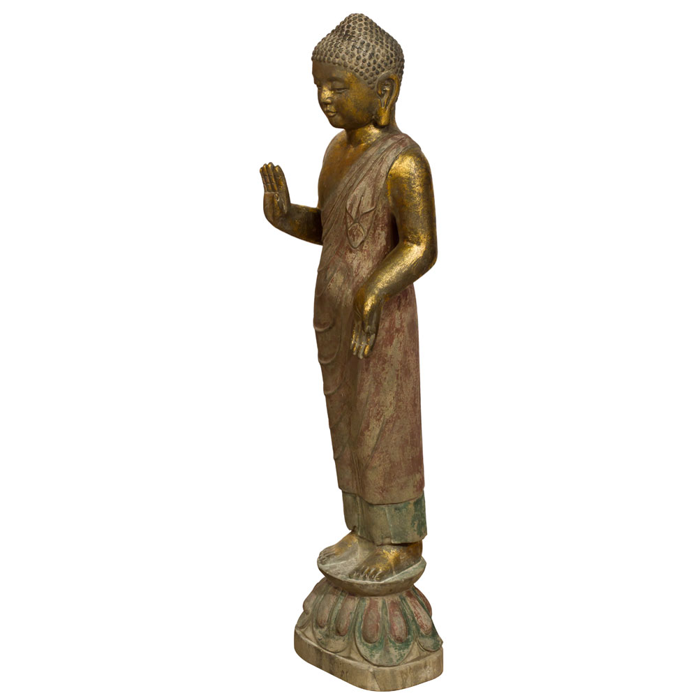 Hand Carved Gilded Chinese Stone Standing Buddha Statue