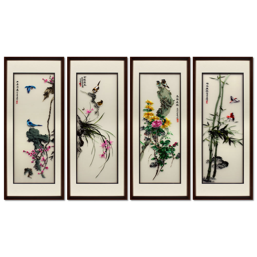 Silk Embroidery Chinese Wall Art of Four Season Flowers