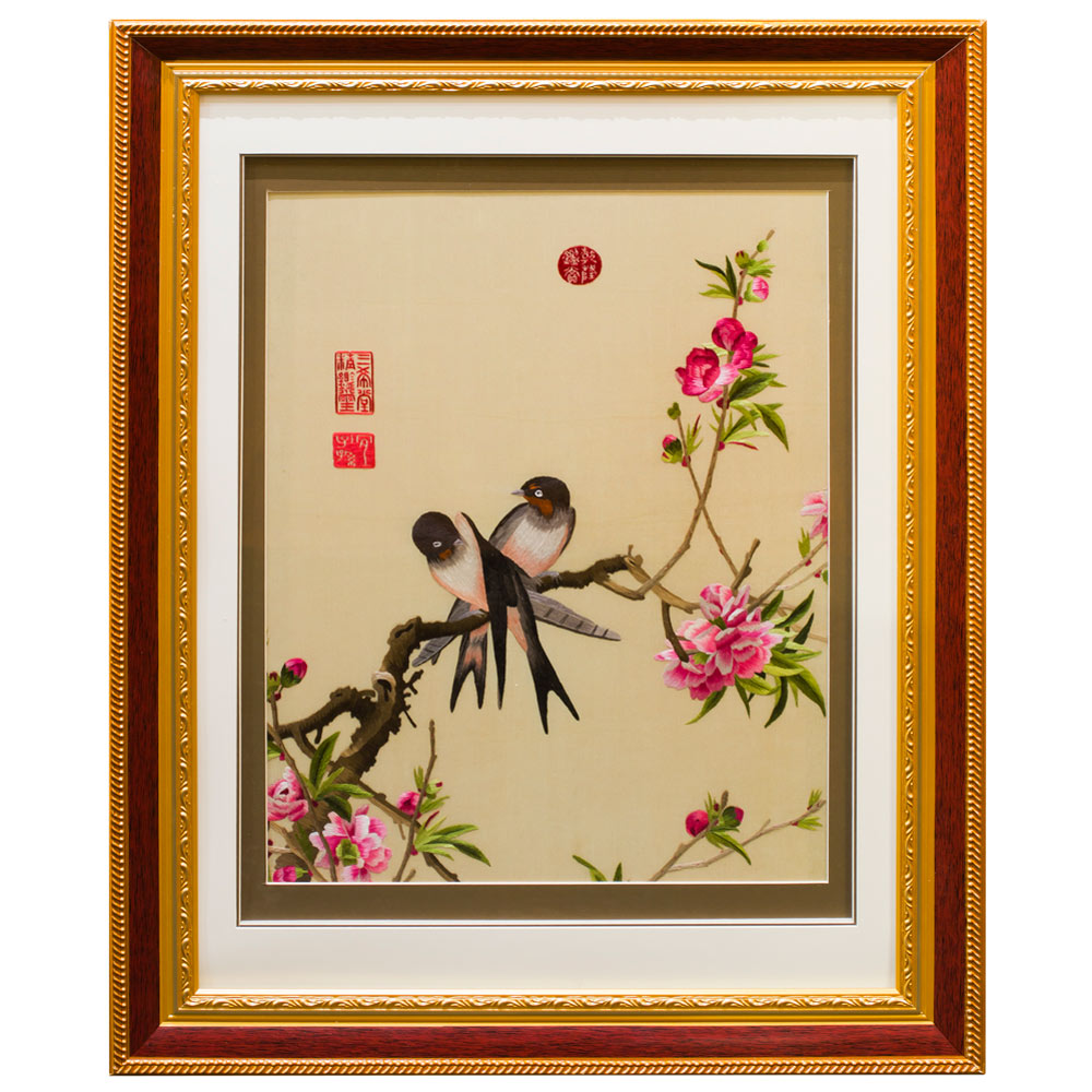Chinese Silk Embroidery of Cherry Blossom and Birds