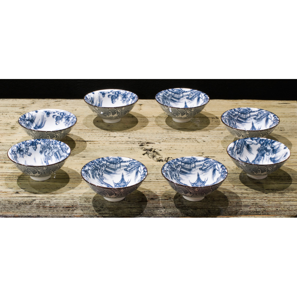 Blue and White Porcelain Tea Cup Set