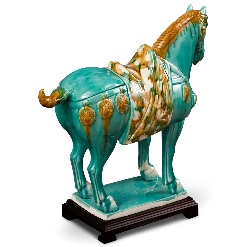 Tang Dynasty Tricolor Ceramic Horse with Colorful Saddle Tomb Figurine Replica