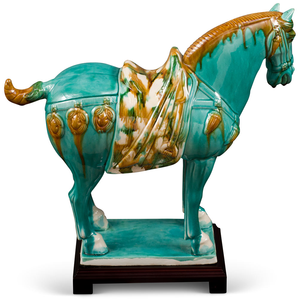 Tang Dynasty Tricolor Ceramic Horse with Colorful Saddle Tomb Figurine Replica