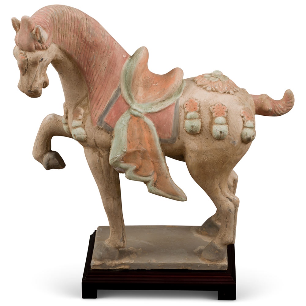 Tang Dynasty Ceramic Horse with Ornate Saddle Tomb Figurine Replica