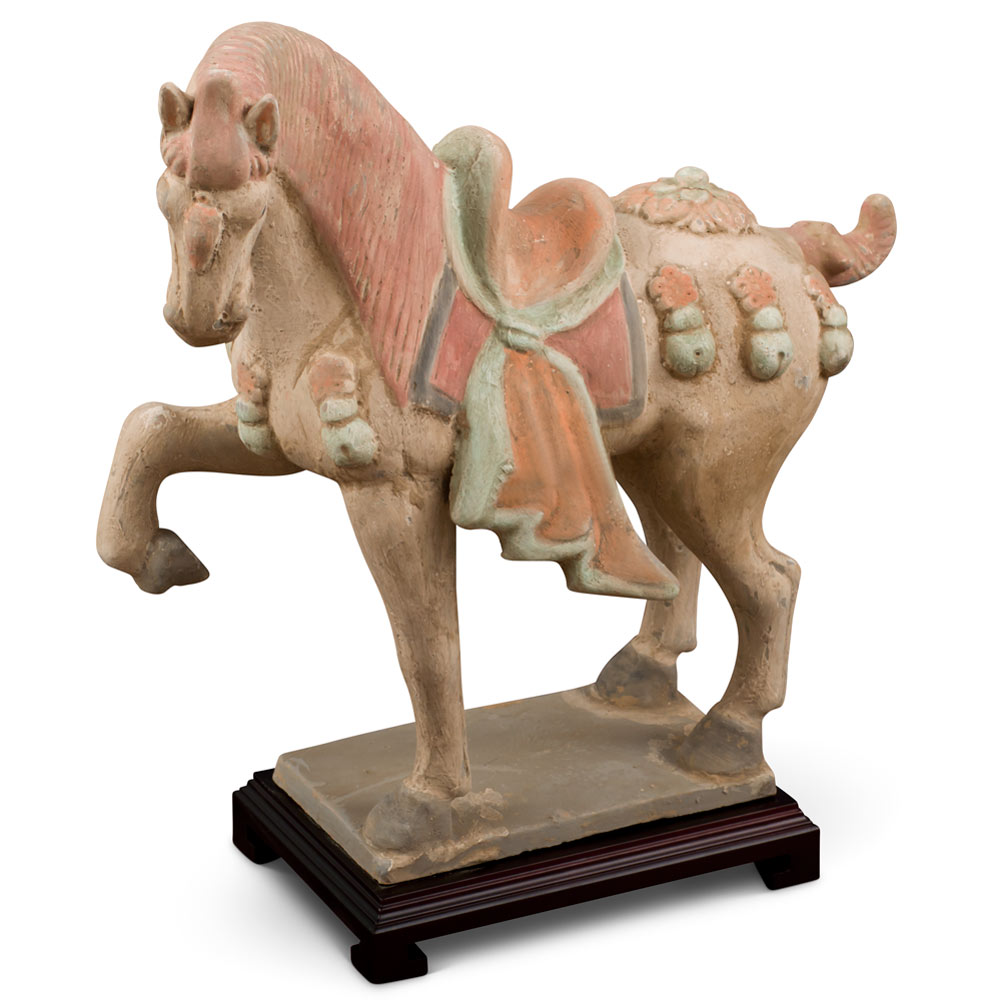 Tang Dynasty Ceramic Horse with Ornate Saddle Tomb Figurine Replica