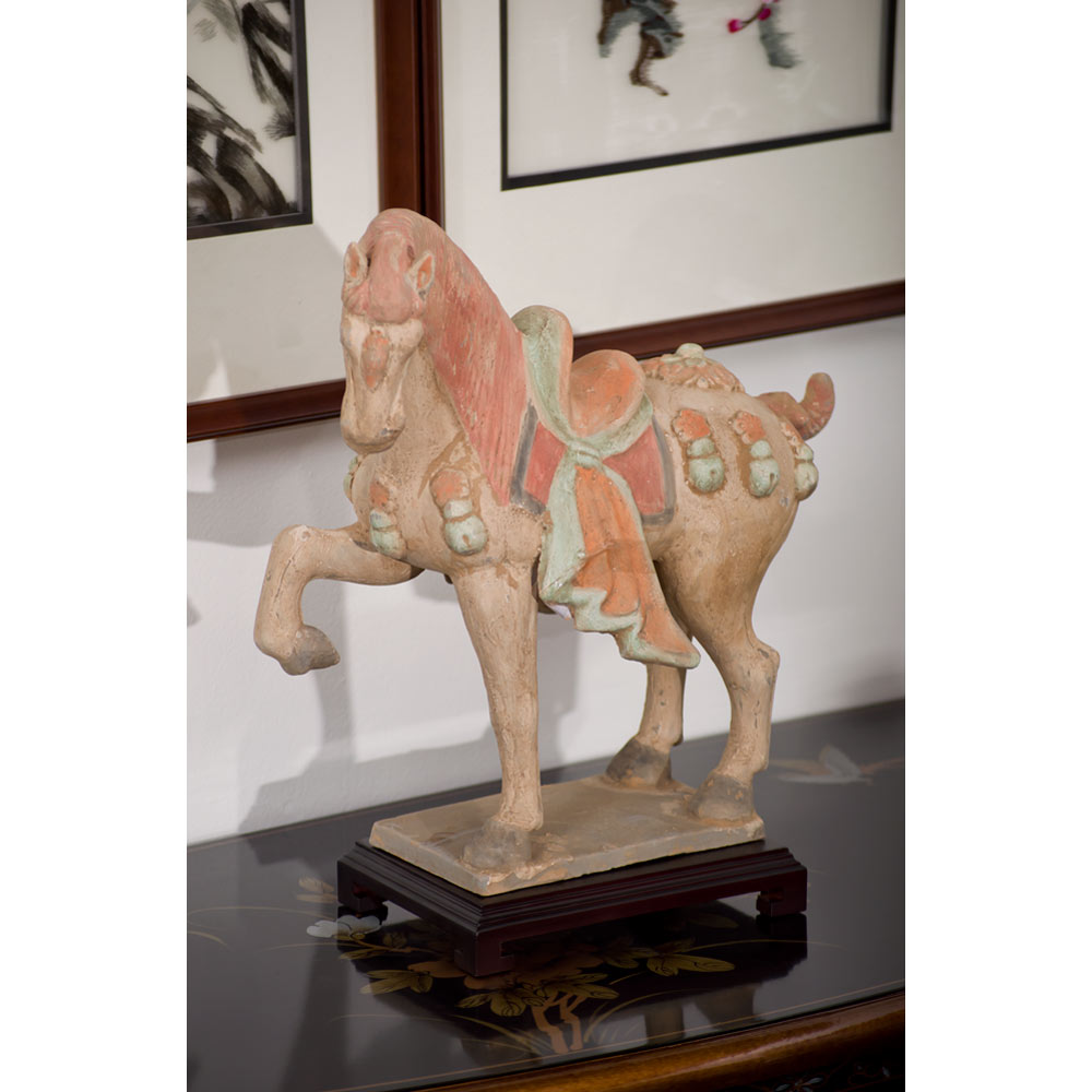 Tang Dynasty Ceramic Horse with Ornate Saddle Tomb Figurine Replica