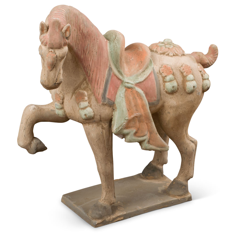 Tang Dynasty Ceramic Horse with Ornate Saddle Tomb Figurine Replica