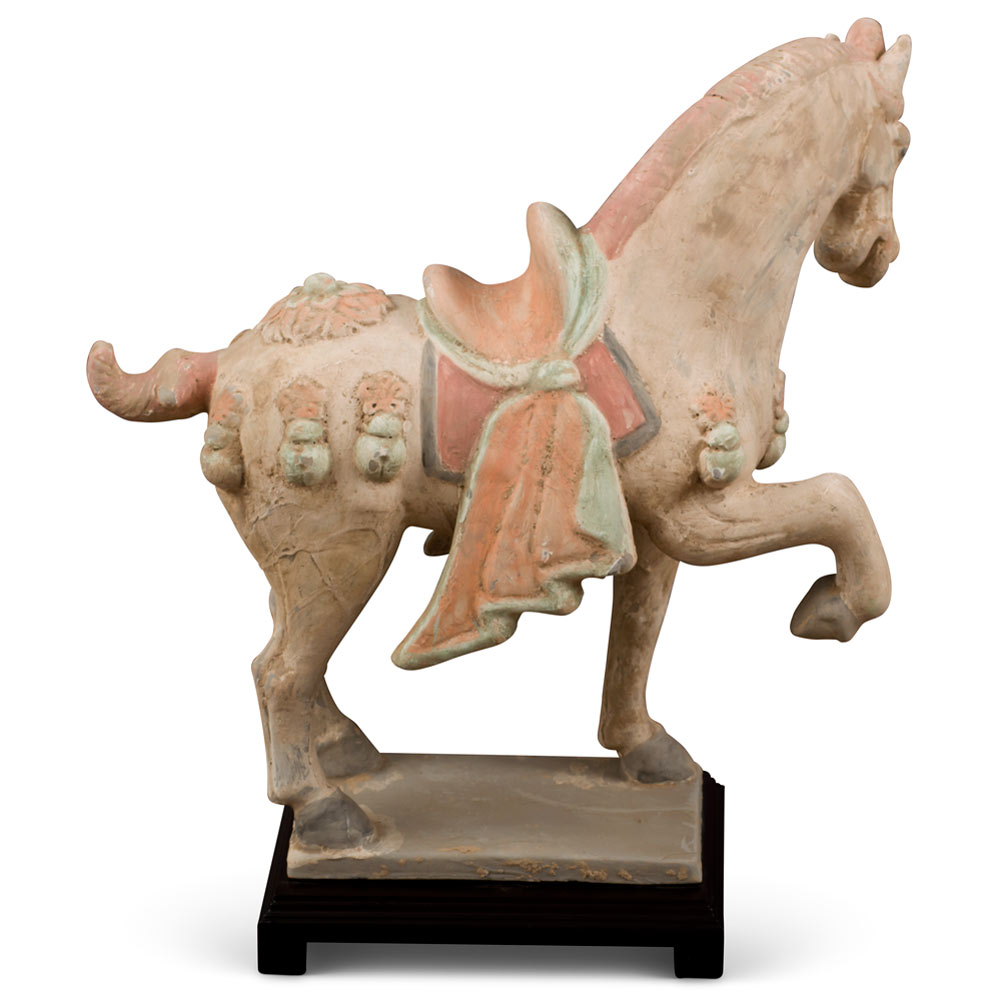 Tang Dynasty Ceramic Horse with Ornate Saddle Tomb Figurine Replica