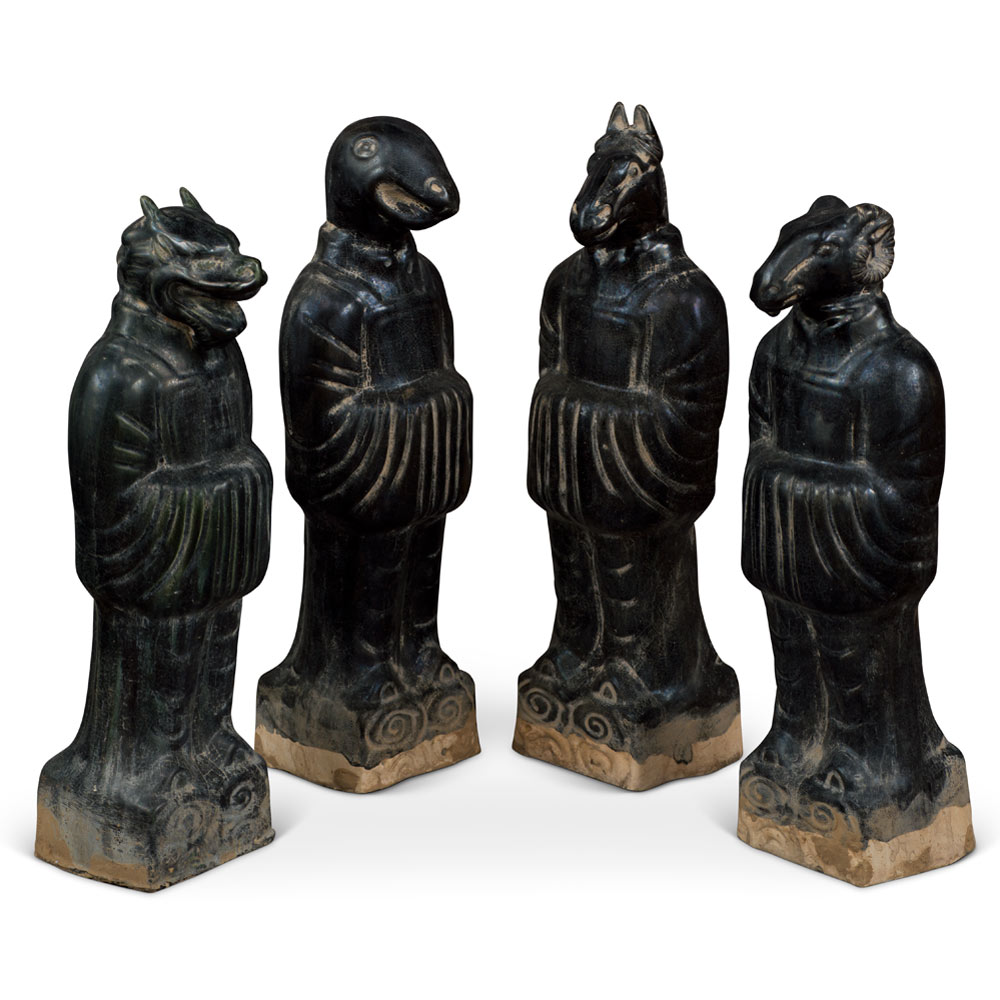 16 in Tang Dynasty Black Glaze Zodiac Figurine Set