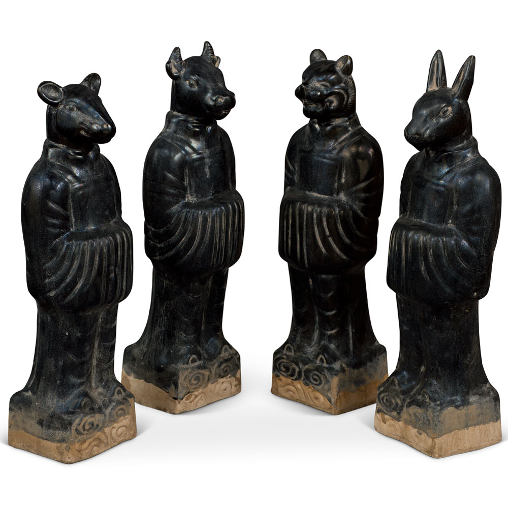 16 in Tang Dynasty Black Glaze Zodiac Figurine Set