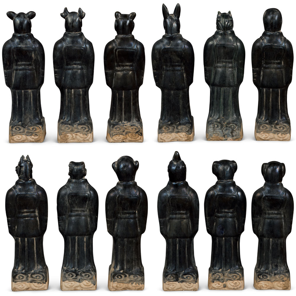 16 in Tang Dynasty Black Glaze Zodiac Figurine Set