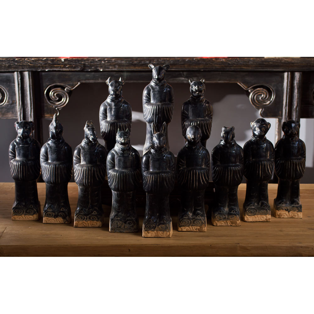 16 in Tang Dynasty Black Glaze Zodiac Figurine Set