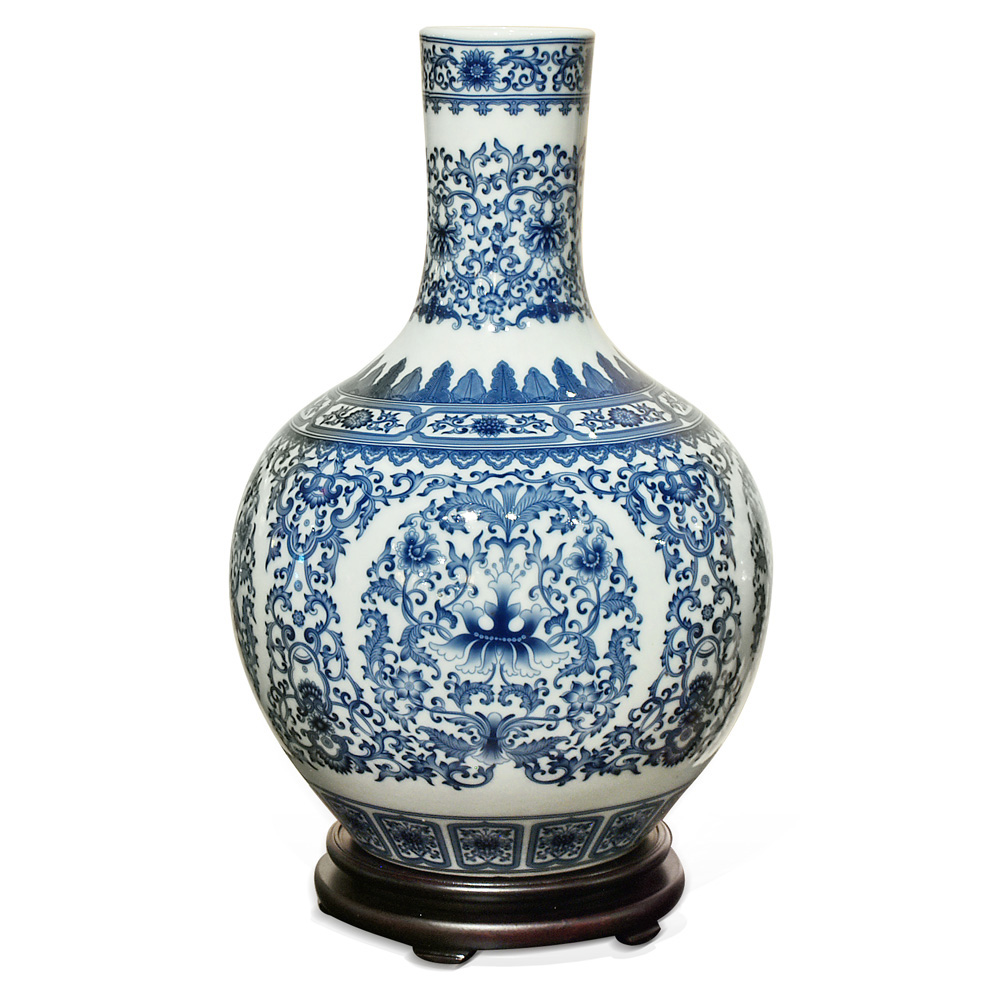 Blue and White Porcelain Chinese Temple Vase
