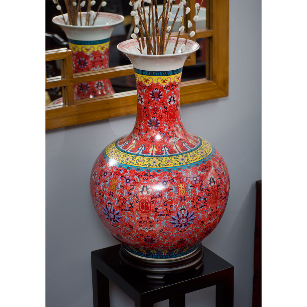 Imperial Red Chinese Porcelain Temple Vase