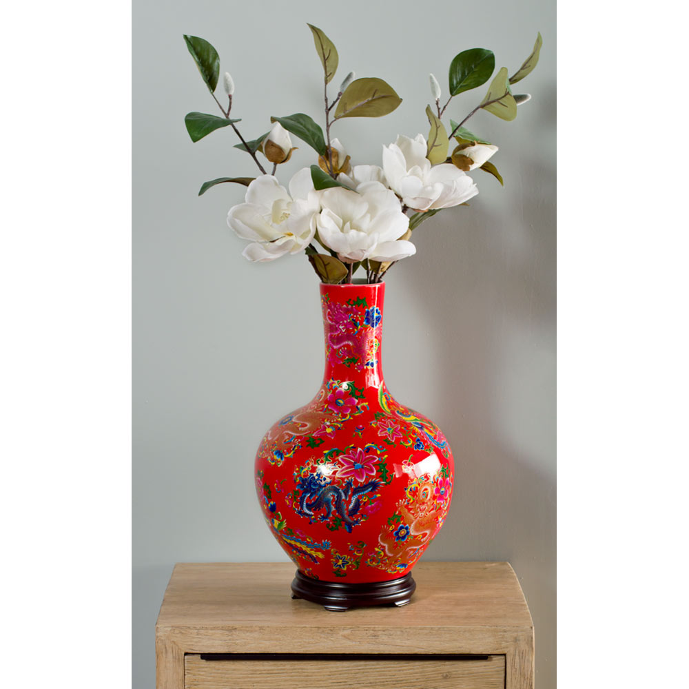 Red Dragon and Phoenix Imperial Chinese Porcelain Temple Vase