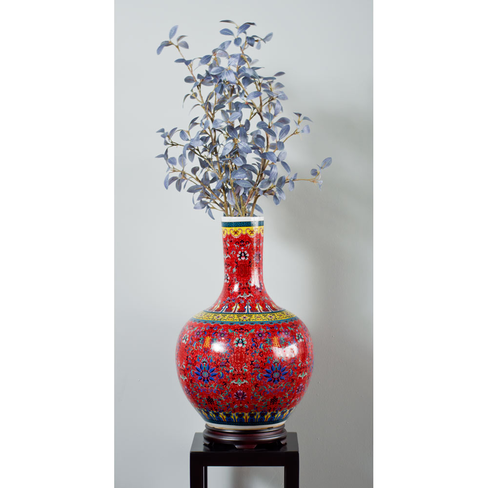 Red Imperial Chinese Porcelain Temple Vase