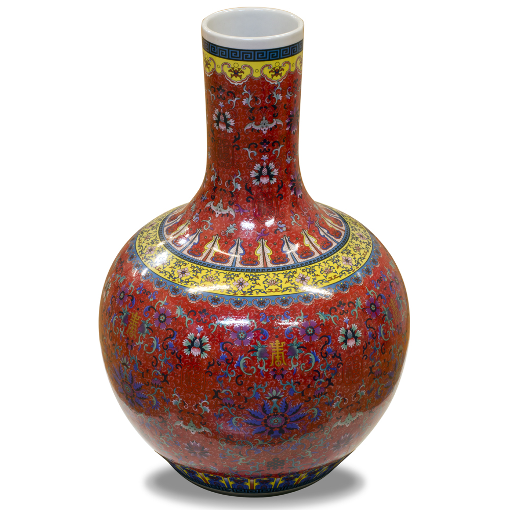 Red Imperial Chinese Porcelain Temple Vase