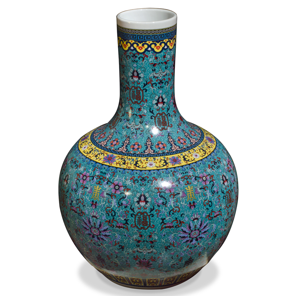 Dark Teal Blue Imperial Chinese Porcelain Temple Vase