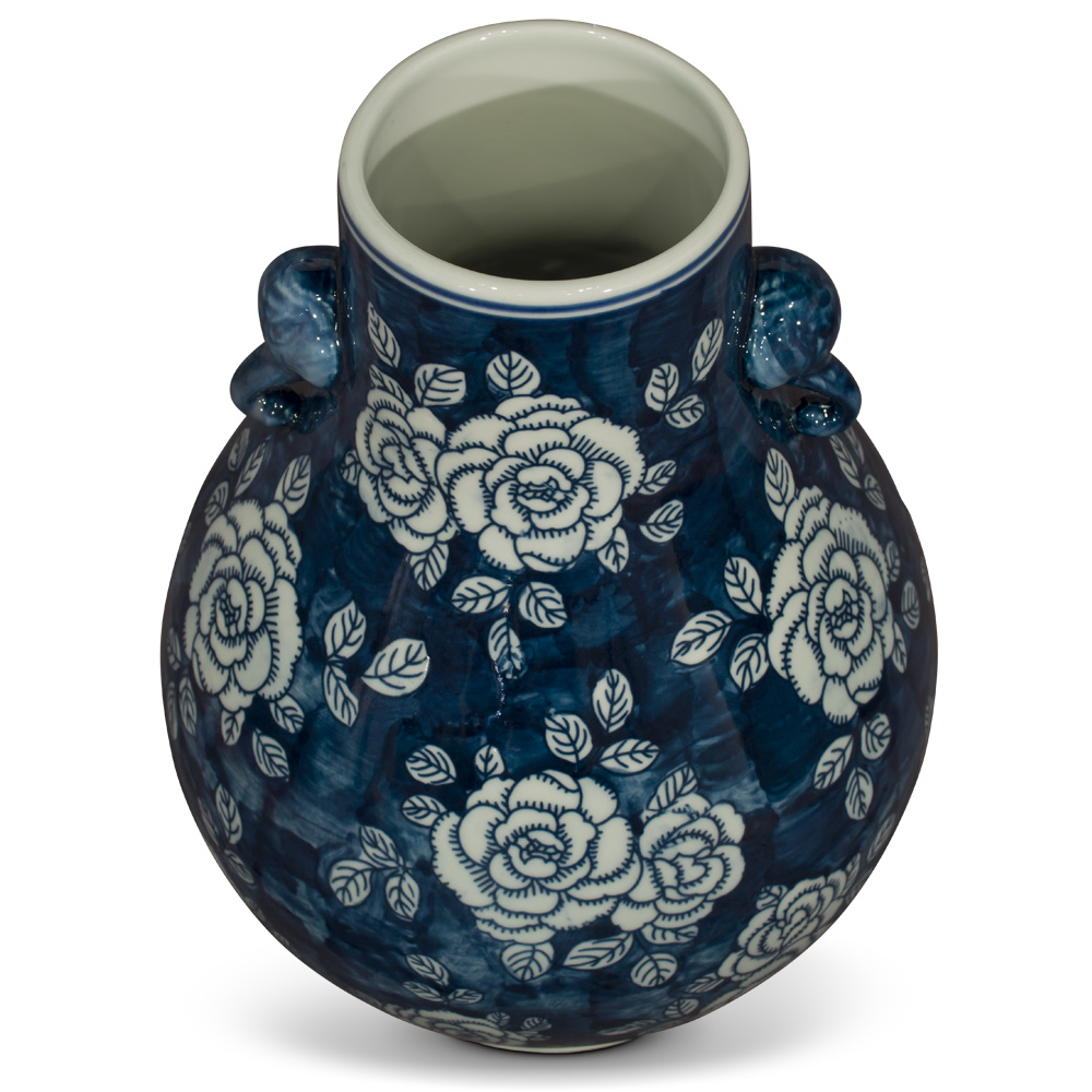 Blue and White Peony Flower Design Chinese Porcelain Vase