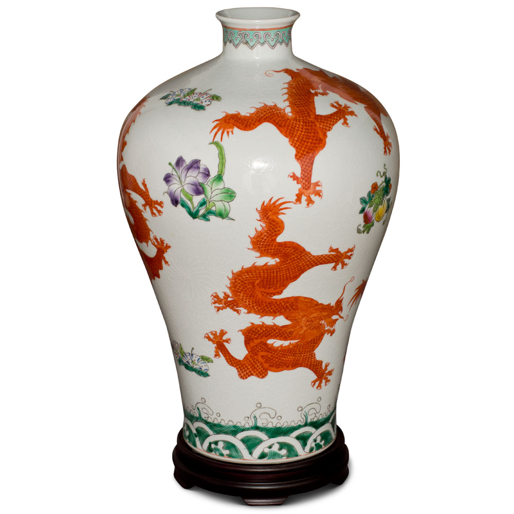 White and Red Dragon Chinese Porcelain Imperial Palace Vase