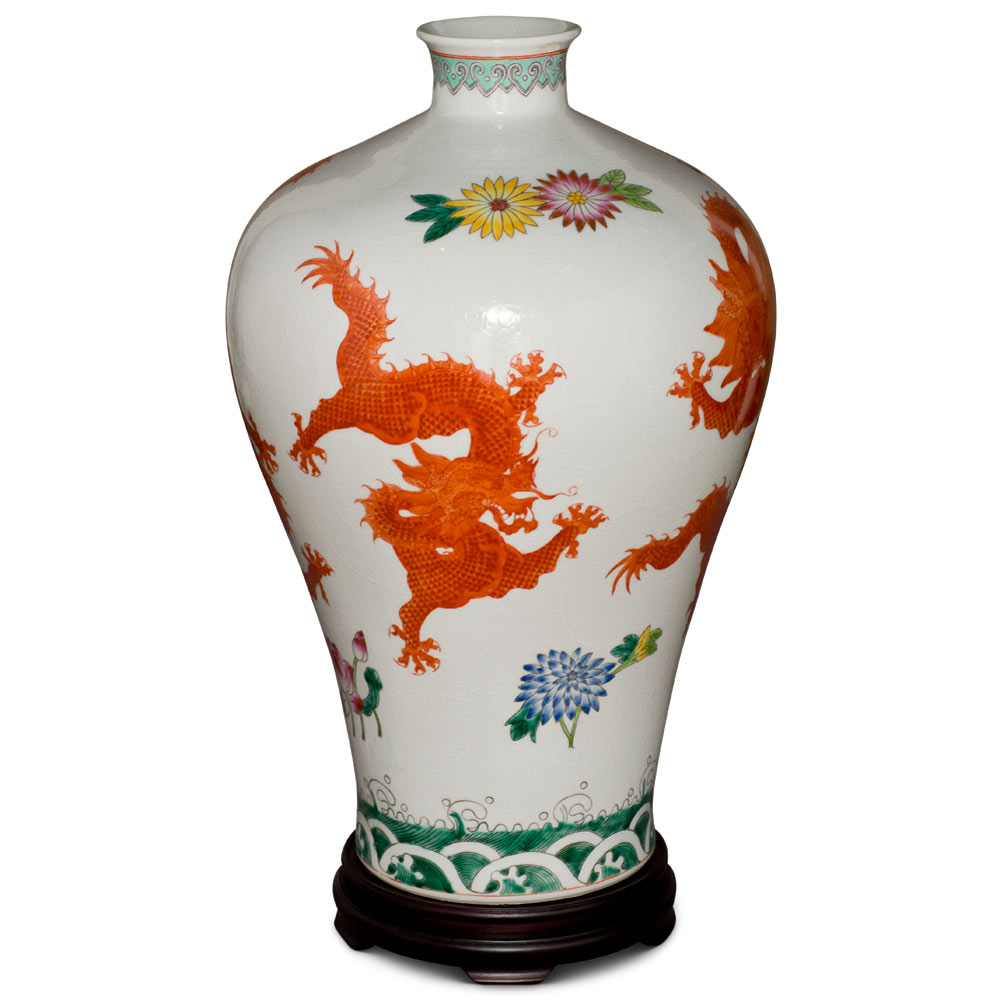 White and Red Dragon Chinese Porcelain Imperial Palace Vase