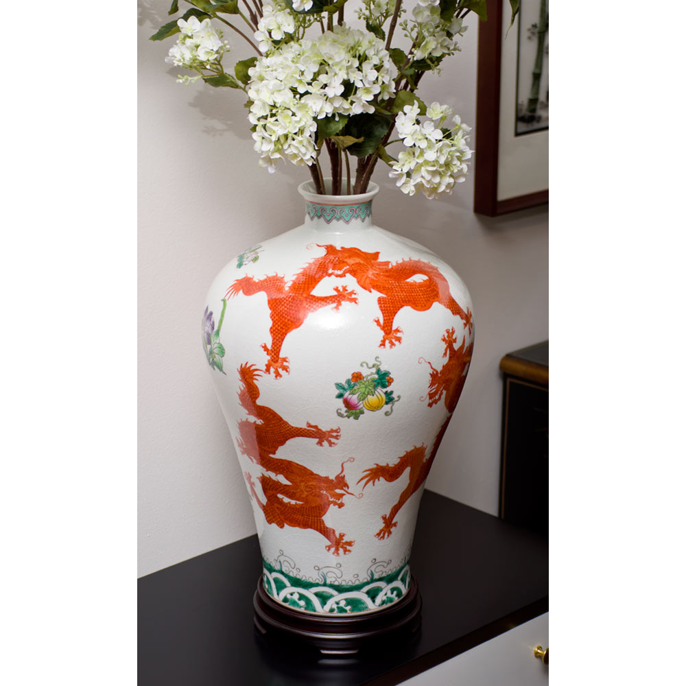 White and Red Dragon Chinese Porcelain Imperial Palace Vase