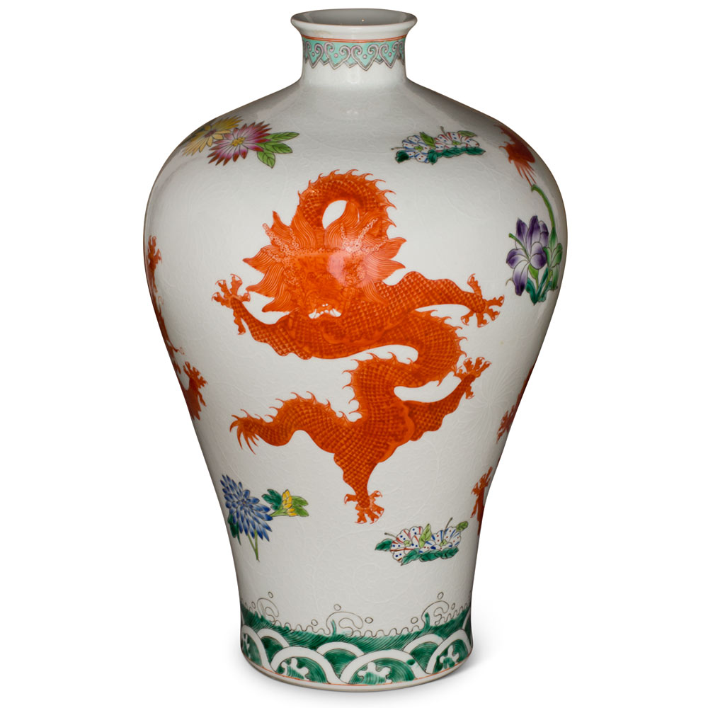 White and Red Dragon Chinese Porcelain Imperial Palace Vase