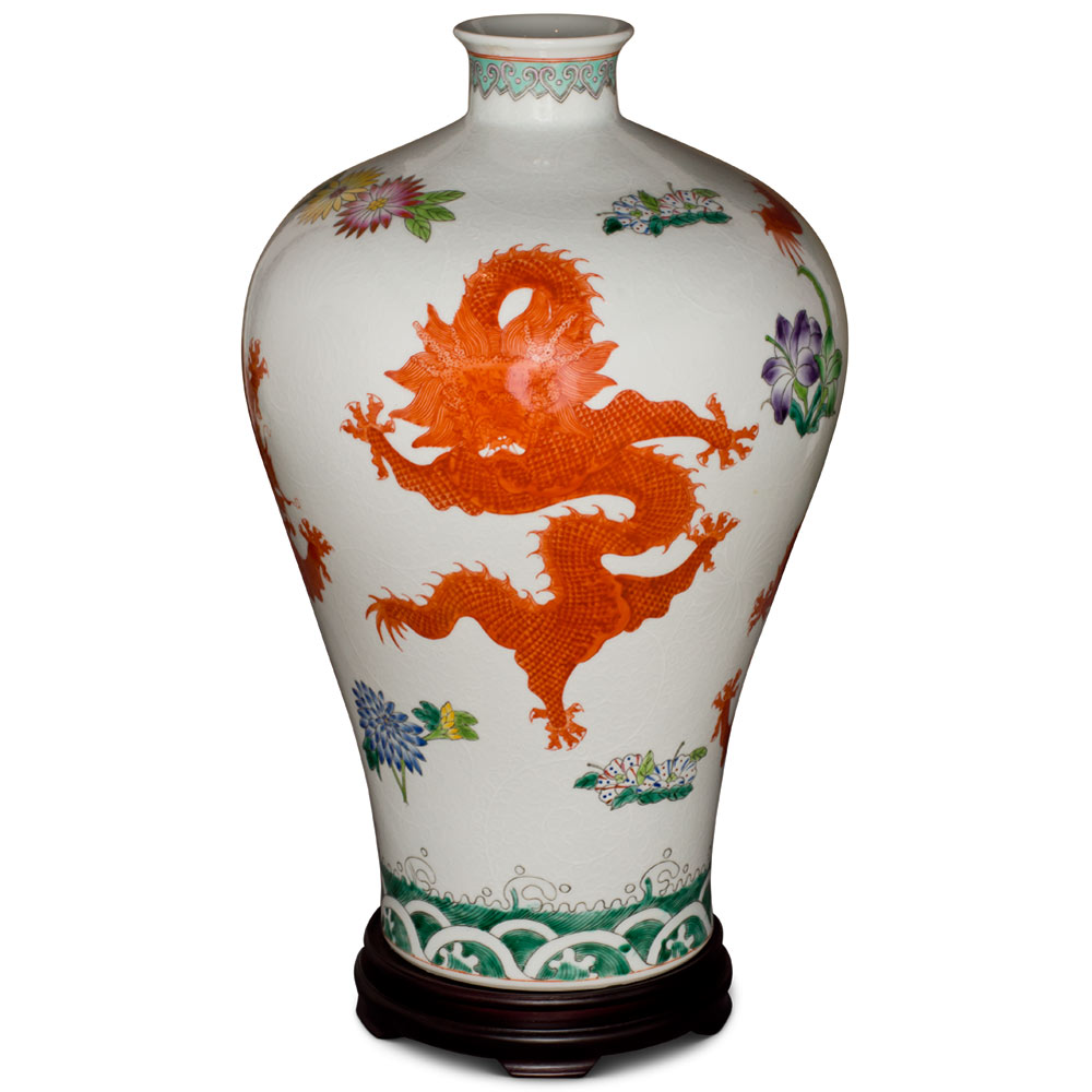 White and Red Dragon Chinese Porcelain Imperial Palace Vase