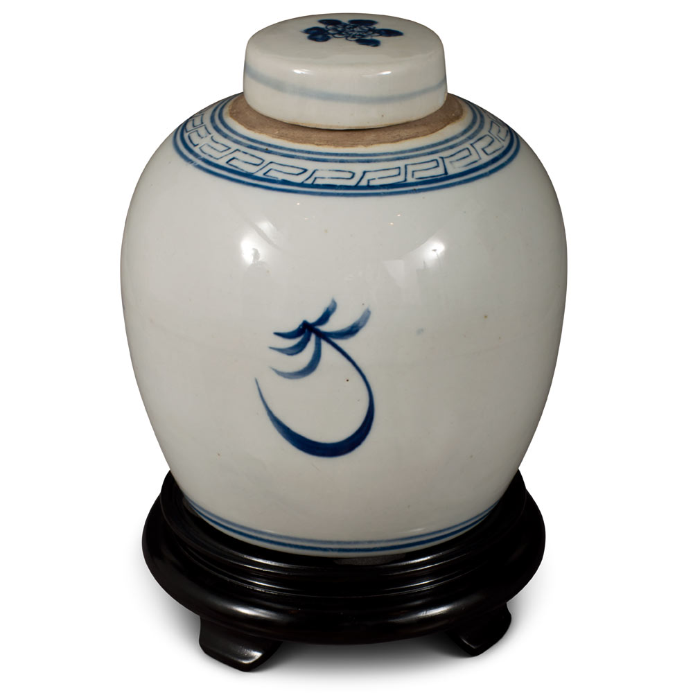 Blue and White Porcelain Bird Flower Motif Chinese Jar